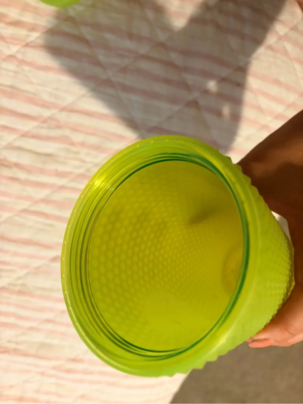 LIKE NEW Starbucks GLOW IN THE DARK Lime Green Studded Tumbler with Straw